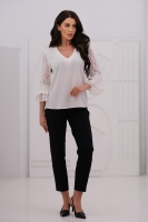 Stylowa bluzka damska koronkowy rękaw 3/4 dekolt V - krem